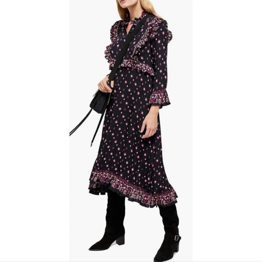 Free people Calico Skies Midi Dress Black Combo. Size: Small Color - Picture 6 of 9